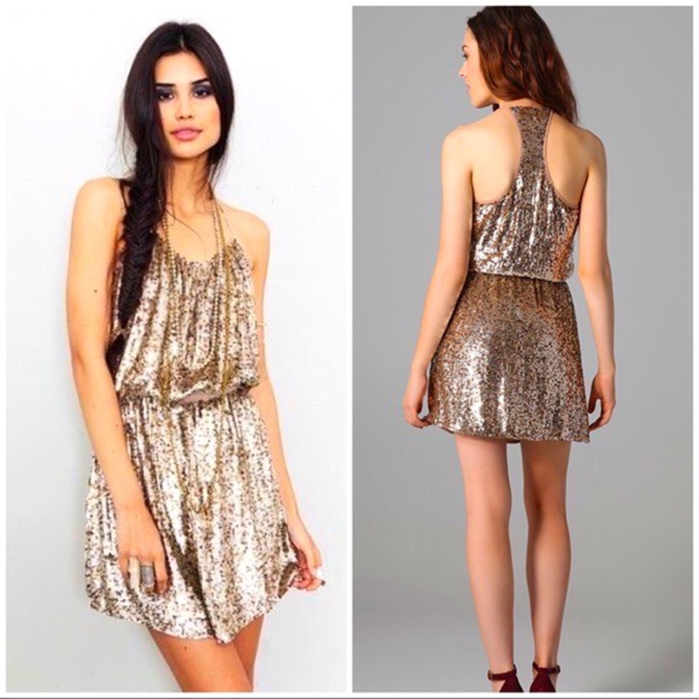 Parker Mini Dress- Gold Sequin Mini Dress Size Small